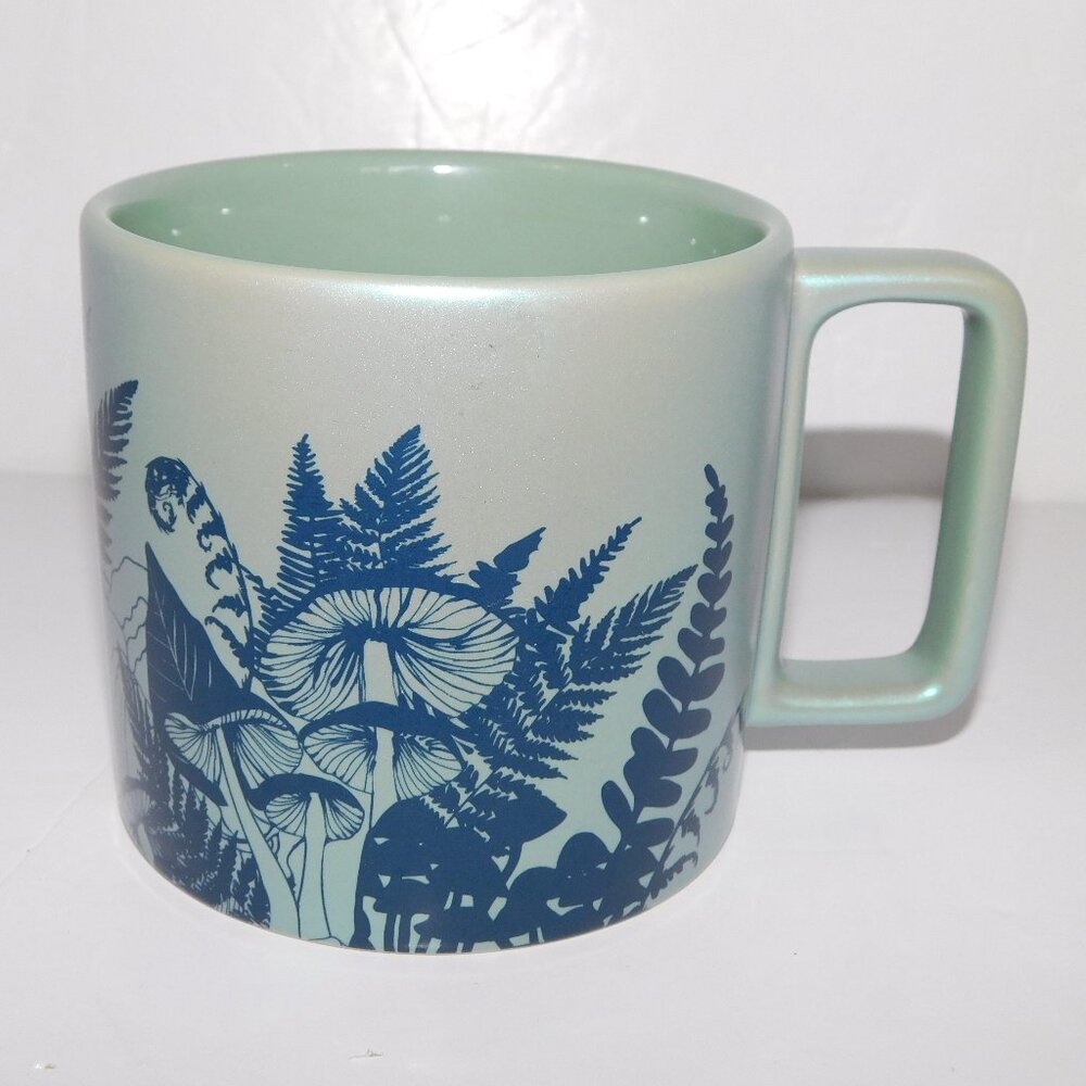 Starbucks Woodland Mushroom Ferns Fiddlehead Mug 2022 Green Iridescent  12 oz